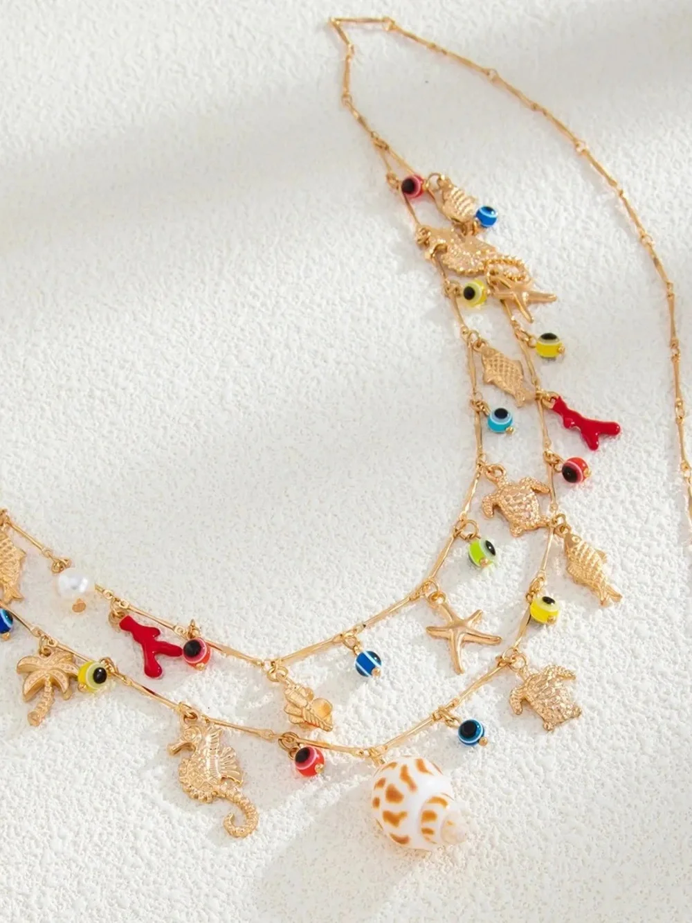 Boho Beachy Conch Seahorse Starfish Turtle Evil Eye Double Layered Waist Chain